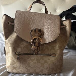 Coach Beige and Cream Signature Backpack